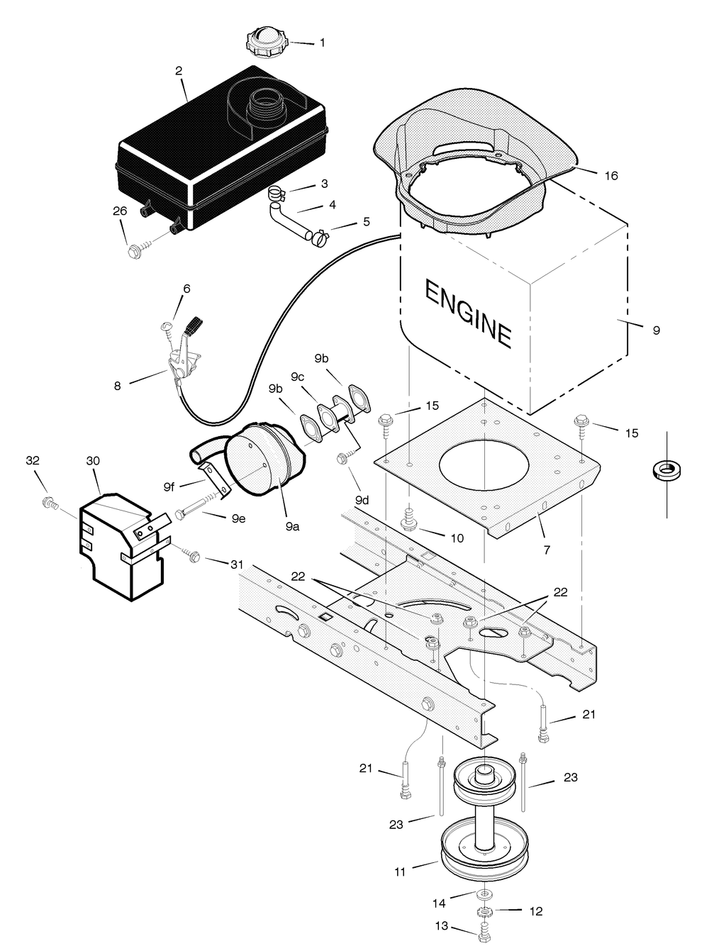 Engine Mount Diagram and Parts List for 425001X31A 2004 Briggs and Stratton Lawn Tractor